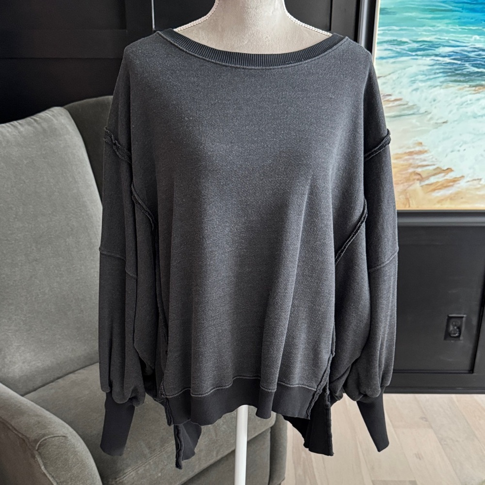 We The Free Charcoal Distressed Oversized Sweatshirt